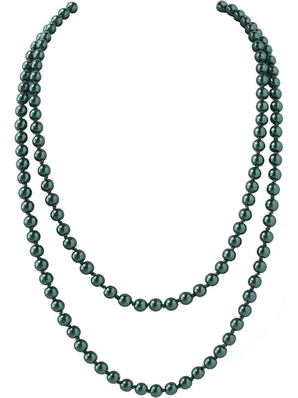 Women's Dark Green Pearl Necklace 59 Inch Long Faux Pearl 1920s Flapper Choker